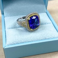GIA 8.68 CT Violet Blue Tanzanite Diamond Engagement Ring 14k Gold 10.34 TCW
