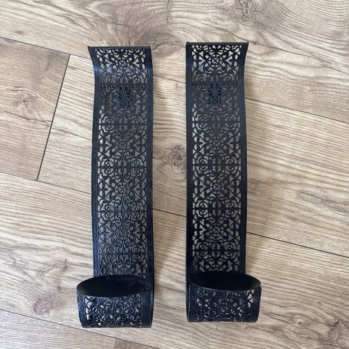 Pair black metal filigree wall - pair,