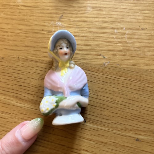 Antique porcelain lady pin - porcelain,