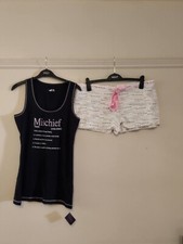 La Senza Ladies Mischief Slogan Vest & Shorts Set, Size Uk18
