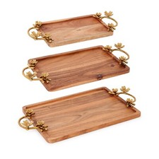 Rectangle Wooden Tray with Gold Handle Breakfast Serving Tray Coffee Table Decor
