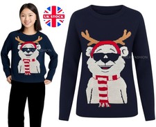 Christmas Xmas Jumper Ladies Knitted Womens Polar Bear Novelty Sweater Warm NEW