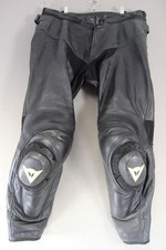 DAINESE BLACK LEATHER BIKER TROUSERS + CE ARMOUR/KNEE SLIDERS: WAIST 38"/LEG 30"