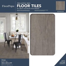 FloorPops Ashwood Peel Stick Floor Tiles Grey 12x12in Pack of 10 FP3320 - NEW