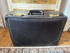 Vintage Black Leather Box Briefcase Bag Doctors Case Mid Century SEE DES
