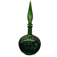 Green Glass Genie Bottle Vase Empoli Italy Optic Decanter
