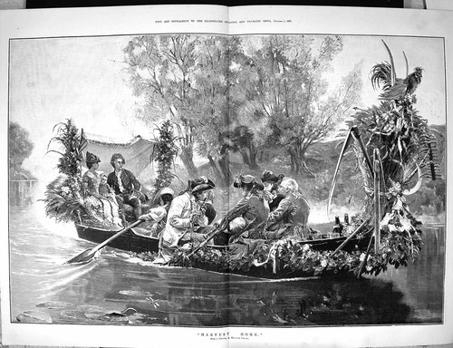 Antique old print 1887 harvest - print,