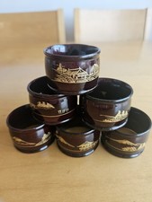 Vintage Japanese Lacquered Napkin Ring Set Of 6 Hand Painted Gold  Original Box