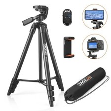 53" 136cm Travel Tripod For Phone Camera 1/4" Screw Mount Carry Bag & Remote