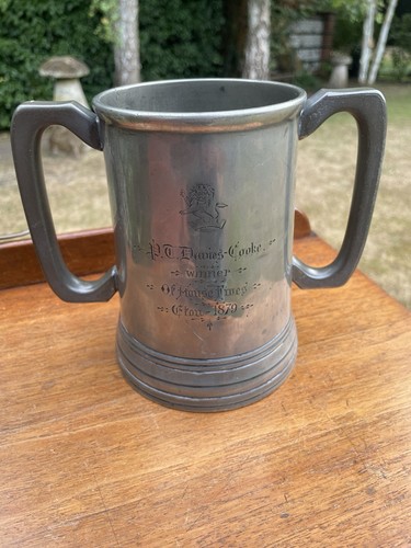Pewter twin handled tankard - handled,