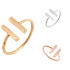 Adjustable Parallel Lines Ring Silver Gold Rose Gold Geometric Double Bar Gift