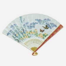 Vtg Bradford Exchange Porcelain Chinese Inspired Fan Butterflies Floral Signed