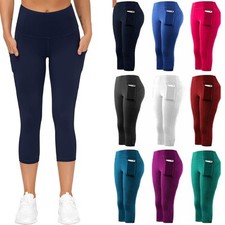 Womens Crop Leggings Plain 3/4 Length Gym Workout Yoga Active Ladies Capri Pants