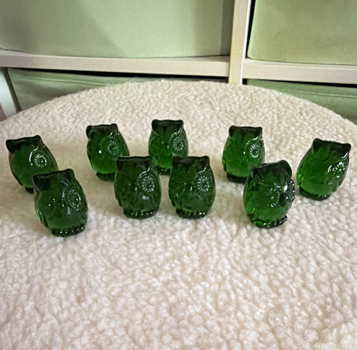 Green glass owls set - green, of