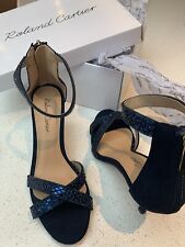 Roland Cartier stunning blue and navy high heel sandals gold zip back size 3 36
