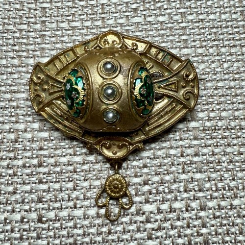 Vintage brass and green enamel - brass,