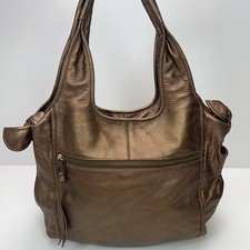 KOOBA Leather Hobo Handbag Slouchy Tote Shoulder Purse Metallic Bronze Gold