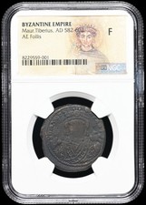 Byzantine Empire. Maurice Tiberius, 582-602AD. Æ Follis. NGC Fine.