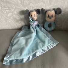 Disney Store Mickey Mouse Blue Soft Edge Baby Comforter Soother Blankie rattle