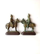 Victorian Brass Door Stops Antique 1870-1890 Rare Set Of 2 Soldiers Cavalry Gift