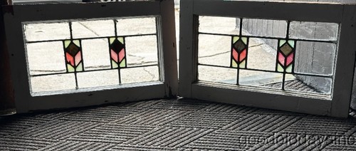 Pair antique stained leaded - pair, of