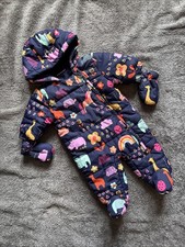 Baby Girls Next Unicorn Flowers Rainbow Navy Snowsuit Upto 1 Month Vgc