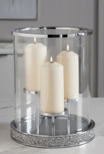 Pillar candle holder - 3, silver