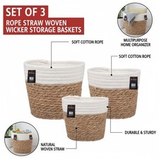 SET OF 3 ROPE STRAW WOVEN