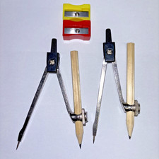 2 x Drawing Compass. HELIX Metal Compass with Free pencils and sharpeners
