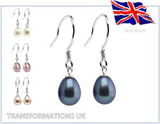 GENUINE FRESHWATER PEARL DROP - HOOK EARRINGS - 925 STERLING SILVER - 4 COLOURS