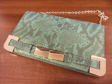 Ivanka Trump Green with gold stunning faux snake skin clutch handbag