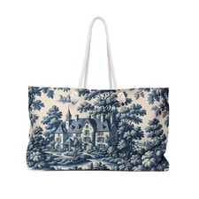 Blue toile cottage scene - toile,