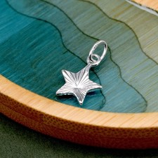 Genuine 925 Sterling Silver 9mm Diamond Cut Fluted Star Pendant Minimalist Charm