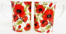 Red Poppy Mugs Set of 2 Bone