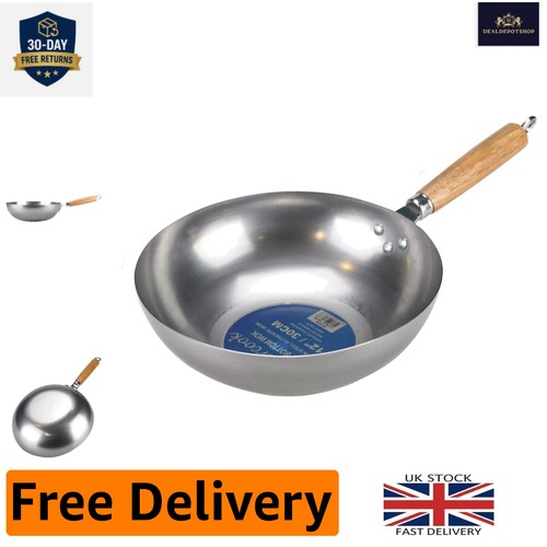 Carbon steel flat base wok - 12",