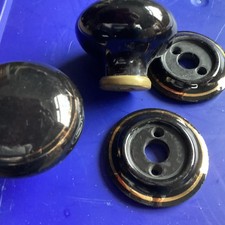 vintage pair black Glaze  Ceramic Door Knobs With Brass Collar Diameter 60mm