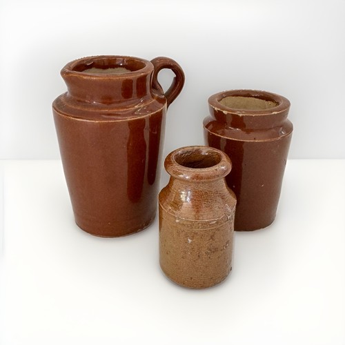 Vintage glazed stoneware jars - vintage,