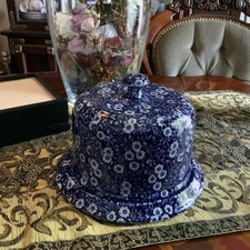 Round Cheese Dish&Lid Calico Blue Crownford China Stamp STAFFORDSHIRE 9"x6.25”