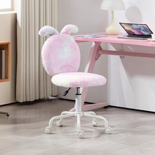 Cute Office Chair w/ Bunny Ears Faux Fur Swivel Desk Chair for Bedroom Colourful