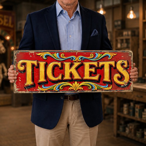 Tickets wooden sign - large, 56cm