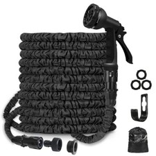 50ft Expanding Black Garden Hose; Leak Proof with 8 Nozzle Spray Functions