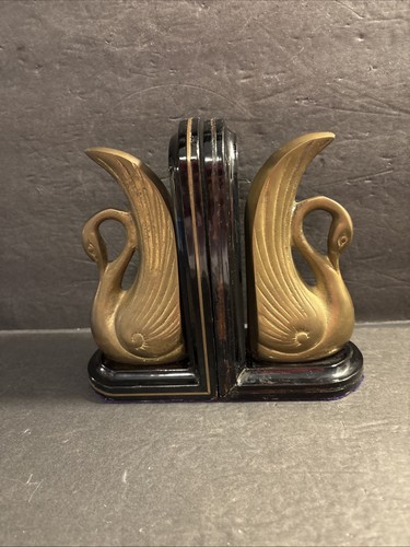 Vintage art deco swan bookends - deco,