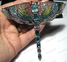 Large Crystal Nouveau RAINBOW DRAGONFLY BROOCH Shawl Pin Vintage Art Deco Style