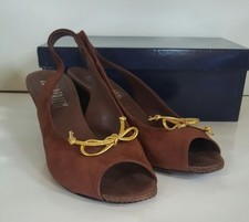 Luc Berjen Wedges. Brown suede with gold bow detail. UK 6.5