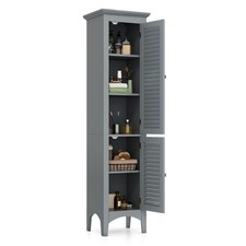 5-Tier Bathroom Tall Cabinet Double-Door Slim Storage Cupboard Grey