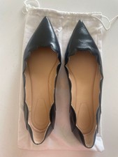 Chloe Lauren Scalloped Edge Ballet Flats Black Leather Shoes Sz 40.5 / UK 7 Box