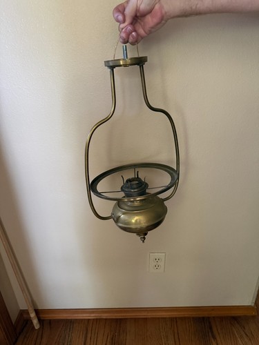 Antique brass hanging oil lamp - antique,