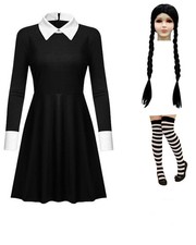 Girls Wednesday Costume Child Kids The Addams Halloween Fancy Dress Outfit