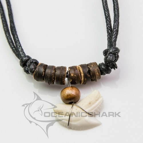 Tiger shark tooth wooden bead