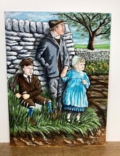 Vintage 1960s Oil Painting On Board Victorian Family Countryside Portrait